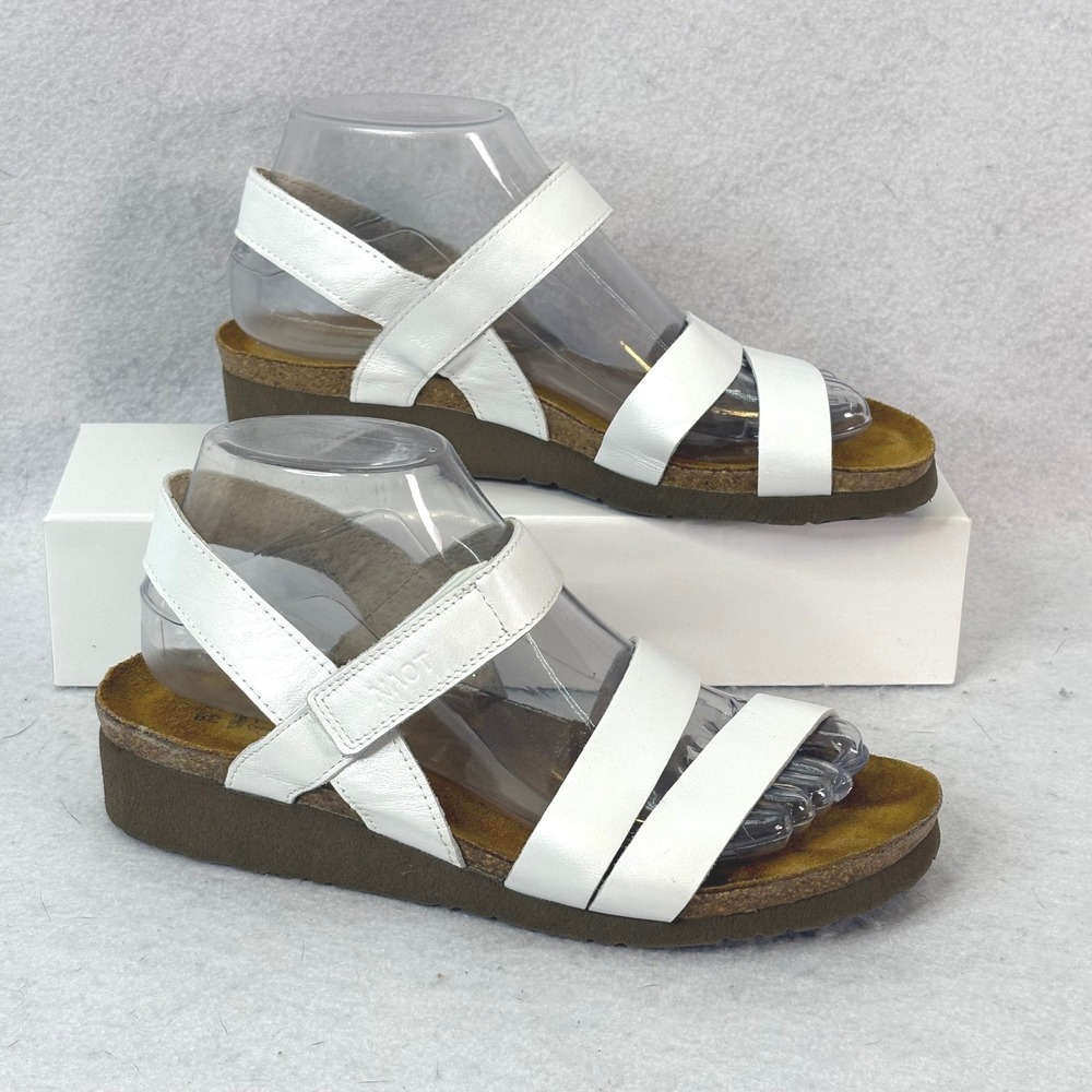 Naot Kayla White Pearl Strappy Leather Comfort Sandal Womens 38 US 8 Minimal